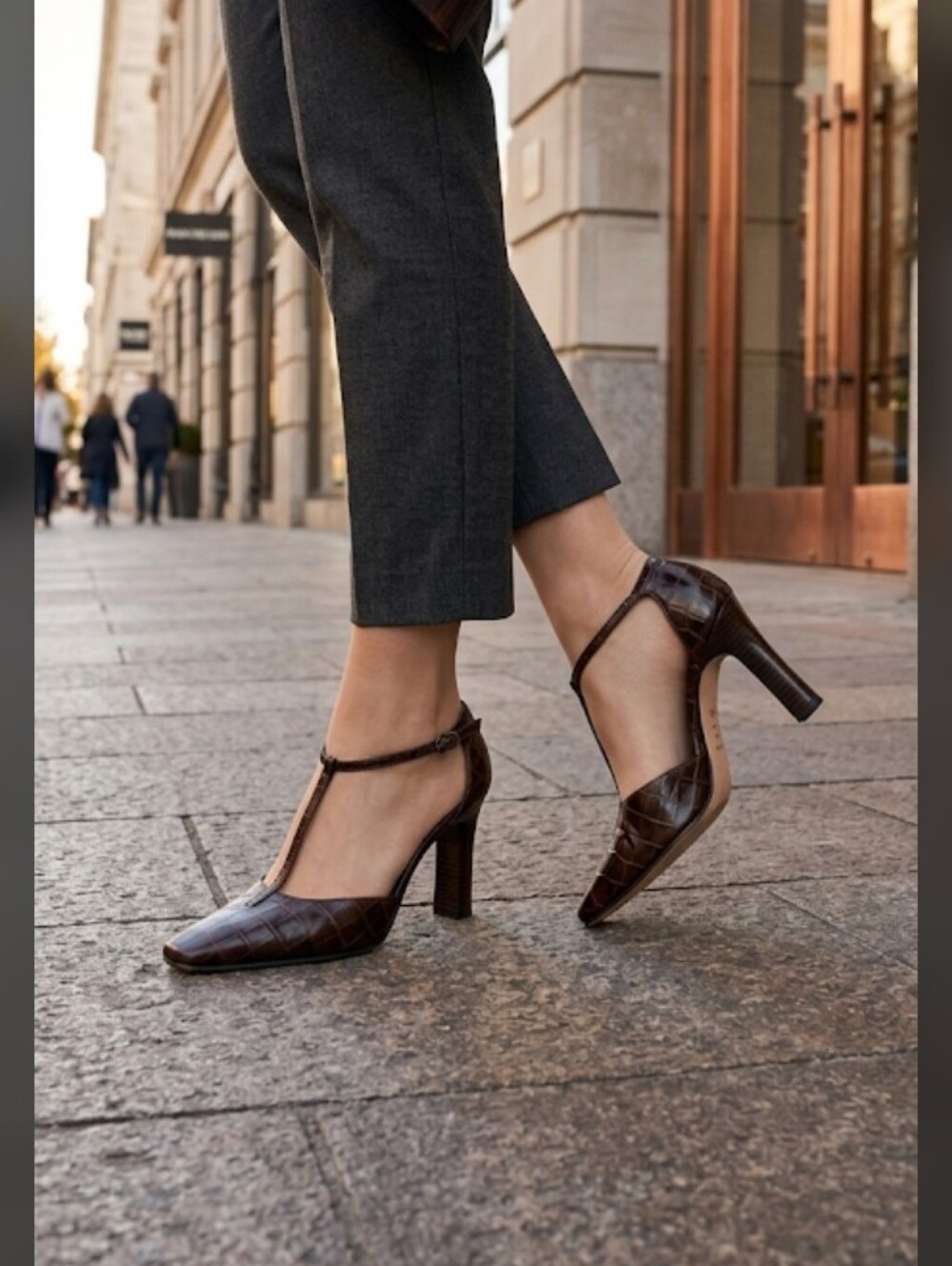 Stuart Weitzman Brown Croc Embossed Leather Heels Size 9